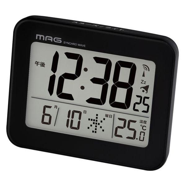 ノア精密 MAG（マグ）電波目覚まし時計 ファルマン ブラック 幅98×奥行38×高さ80mm[デジタル 電波 温度表示 アラーム カレンダー] 1個
