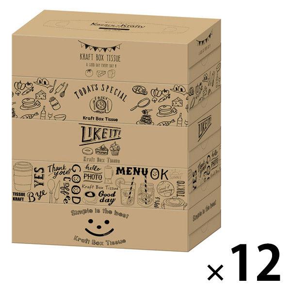 ティッシュペーパー 180組（5箱入）エルモア Kazaru×Krafty ラインアート 1セット（5箱入×12パック） カミ商事
