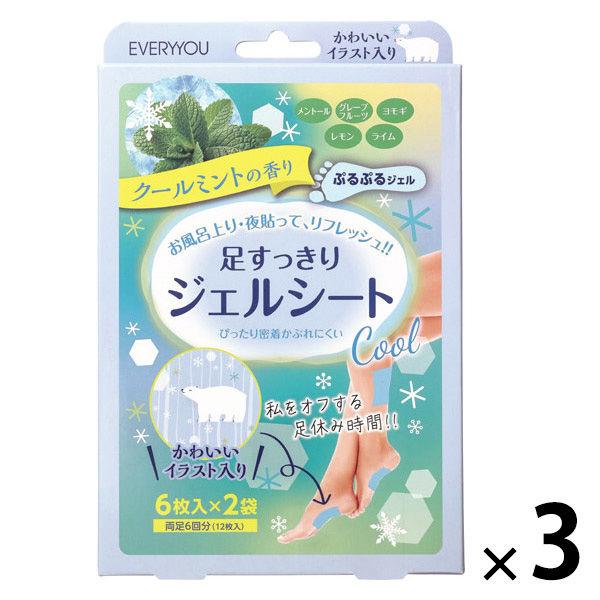 【アウトレット】エブリユー 足すっきりジェルシートCOOL 冷感クールミントの香り 1セット（1個（12枚入）×3）