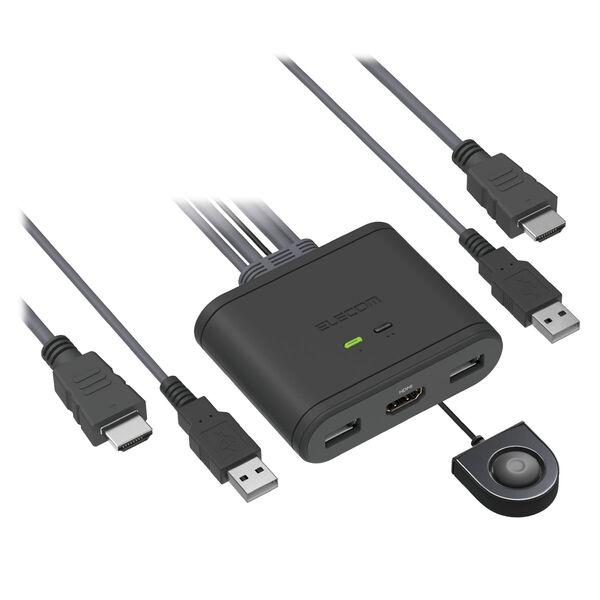 パソコン切替器 KVN切替器 ケーブル一体型 2台切替 HDMI WUXGA/60Hz KVM-KHUSN2 エレコム 1個