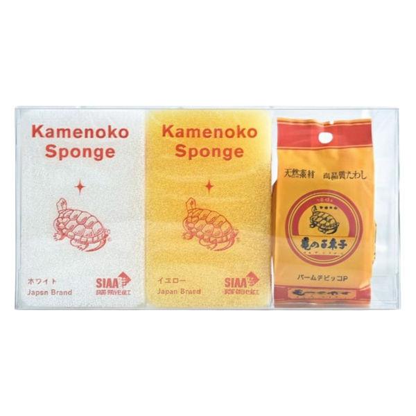 （限定）亀の子スポンジ スタンダード 角型 キッチンスポンジ 抗菌・防カビ加工 亀の子スポンジ2個＋タワシパームチビッコ1個セット