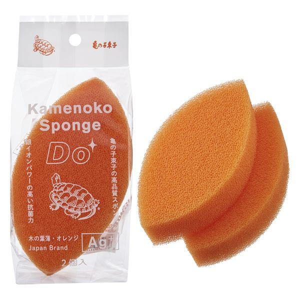 亀の子スポンジ DO 高品質 手に馴染み握りやすい 木の葉薄型 キッチンスポンジ 抗菌加工 オレンジ 2個入 1個 亀の子束子西尾商店