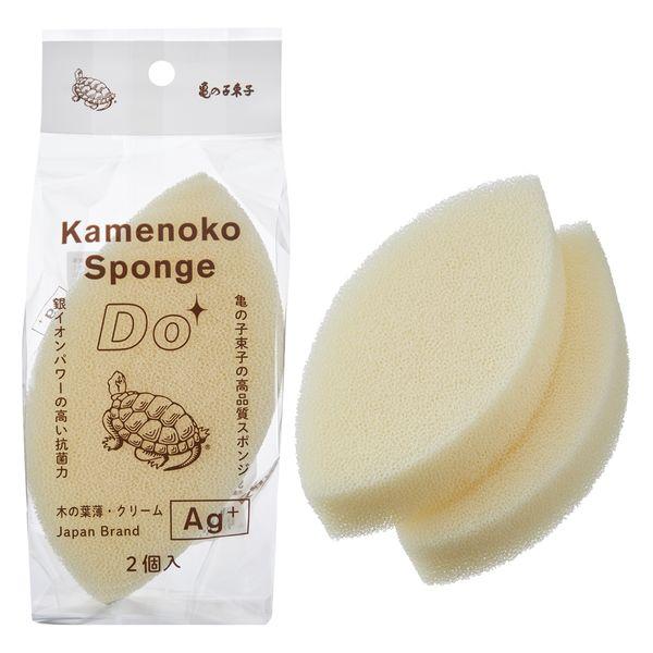 亀の子スポンジ DO 高品質 手に馴染み握りやすい 木の葉薄型 キッチンスポンジ 抗菌加工 クリーム 2個入 1個 亀の子束子西尾商店