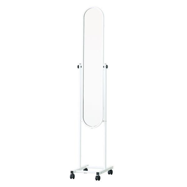 永井興産 パイプスタンドミラー（キャスター付）ホワイト 幅300×奥行375×高さ1570mm NK-108 1台
