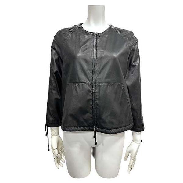【中古】EMPORIO ARMANI エンポリオアルマーニ ジャケット レザー 七分袖 サイズEU42 レディース