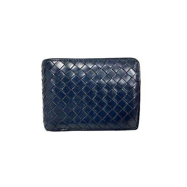 【中古】BOTTEGA VENETA  ボッテガベネタ 小物 財布 二つ折り イントレチャート ネイビー