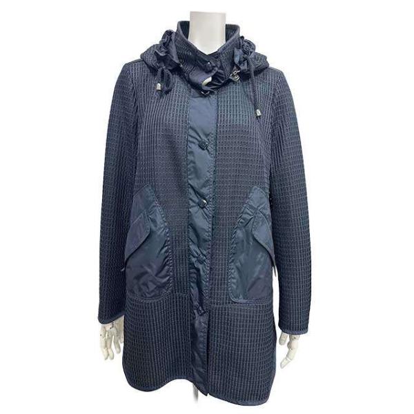 【中古】HANAE MORI ハナエモリ コート フード付き切り替えロングコート ネイビー サイズ38