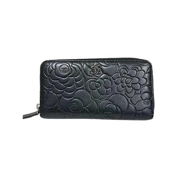 中古】シャネル CHANEL ラウンドファスナー長財布 カメリア ココマーク 