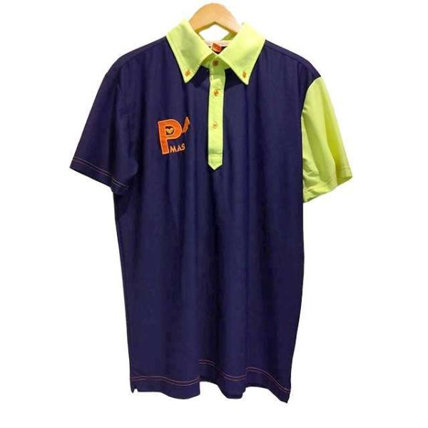 【中古】ピーマスゴルフ　P’MAS GOLF　トップス　ゴルフウェア　メンズ　春夏　スポーツ　ネイビー　レモンイエロー　L