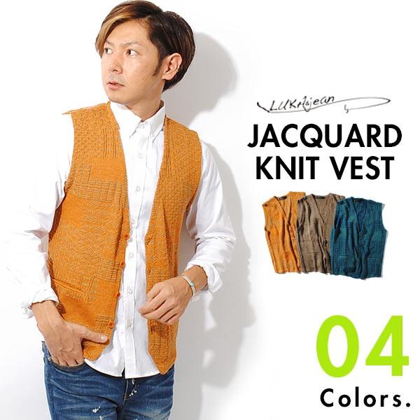 ニットベスト リンクスジャガード ニット ジレ ジャガード ネイティブ