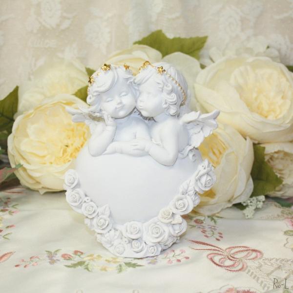 エンジェル Kiss 星冠 かわいいペアの天使 置物 ハート エンゼル Re