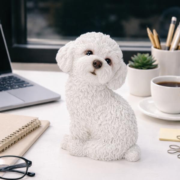 振り返るトイプードル ホワイト置物 オブジェ 犬 インテリア 雑貨 かわいい リアル 動物フィギュア 卓上 癒し ギフト プレゼントREH24092