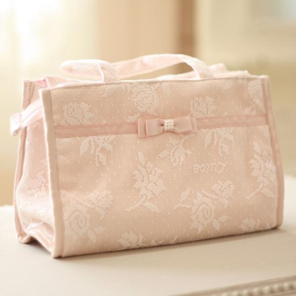 レースローズシリーズ バッグインバッグ レディース 数量は多 軽量 薄型 花 バラ リボン スリム Re03all 608 ピンク 小さめ コンパクト 春 軽い おしゃれ かわいい