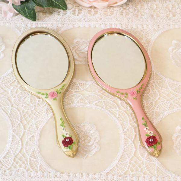 ハンドミラー ロイヤルローズ ピンク アイボリー 2色より選択 手鏡 おしゃれ かわいい エレガント ミラーrego