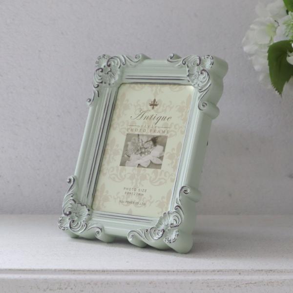 アンティーク調 フォトフレーム グリーン S 大特価 フォトスタンド 写真立て Reaf クラシカル ポストカード おしゃれ エレガント かわいい