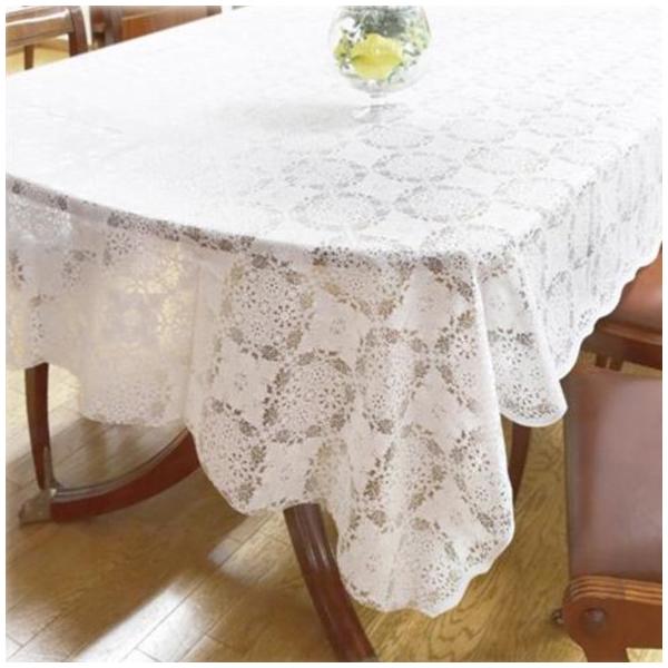 テーブルクロス 135 180 ホワイト ローズ バラ ビニール レース おしゃれ かわいい 白 撥水