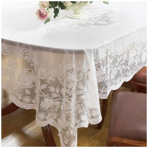 テーブルクロス 135 180 ホワイト ローズ バラ ビニール レース おしゃれ かわいい 花柄 撥水 薔薇 Re72495 防水 別倉庫からの配送 長方形 白 透明 北欧