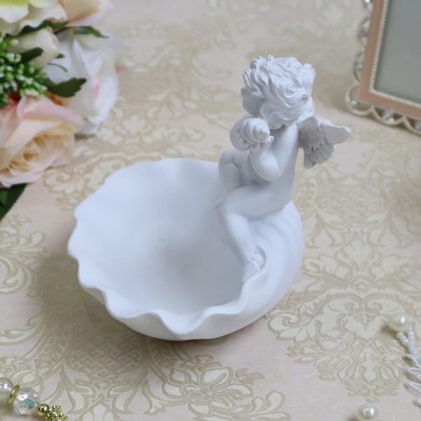 天使の置物 セール商品 エンジェルトレイ エレガント ローズ ホワイト ハート バラ オブジェ エンゼル エンジェル インテリア Reqsc 770a