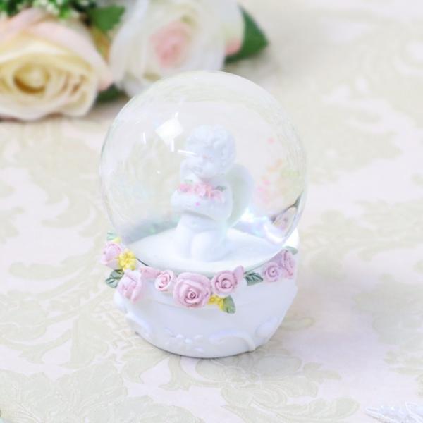 天使の置物 スノードームエンジェル エレガント 登場大人気アイテム ローズ ピンク ホワイト エンゼル バラ ハート 輸入雑貨 エンジェル Reqsc 504