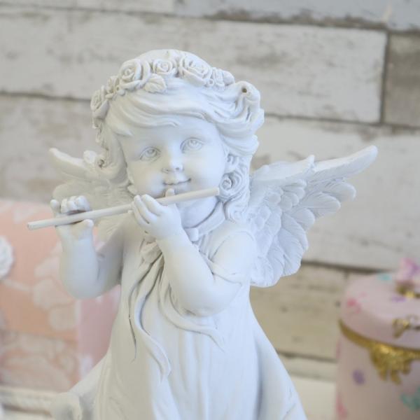 天使の置物 フルートを吹くエンジェル 新品 エレガント ホワイト ハート エンゼル バラ Re ローズ