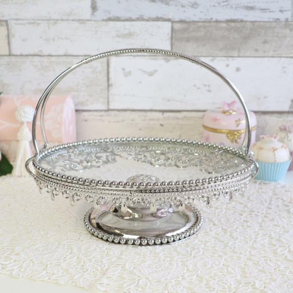 シルバーハンドル スタンドトレイ オーバル ケーキスタンド インテリア ディスプレイ エレガント 店 ガラス トレイ トレー Rehm 67 ショップ シルバー