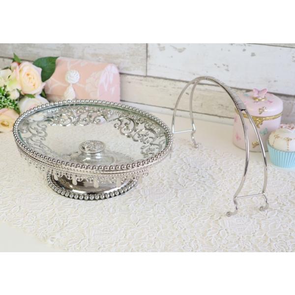 シルバーハンドル スタンドトレイ オーバル ケーキスタンド インテリア ディスプレイ エレガント 店 ガラス トレイ トレー Rehm 67 ショップ シルバー