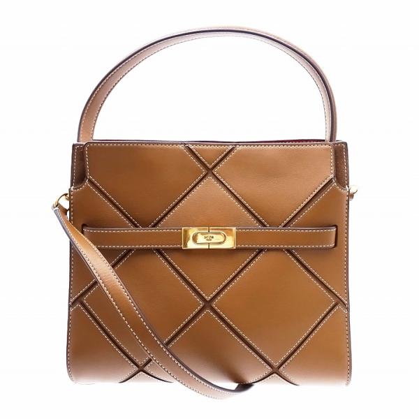 トリーバーチ リー ラジヴィル ダイアモンド スモール ダブル バッグ ハンド ショルダー 2way レザー ロゴ 茶色 ブラウン /TNT