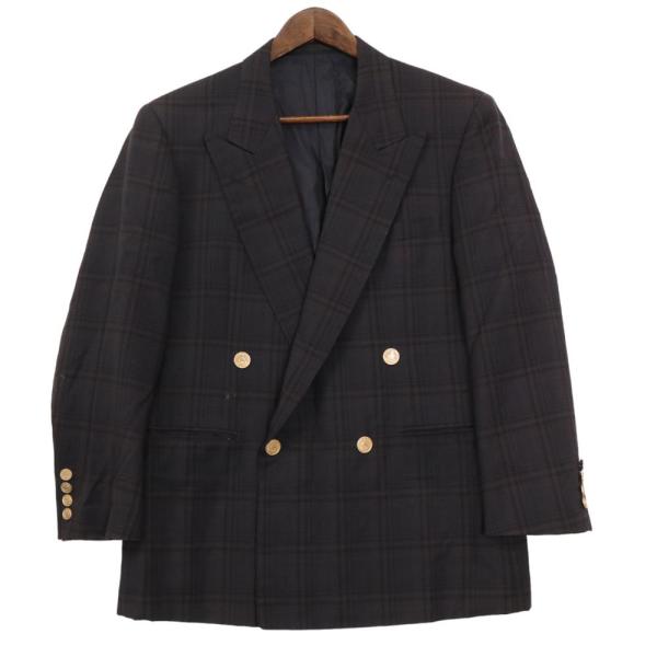 極美品 Burberrys テーラードジャケット 金ボタン 背抜き チェック 美品 希少リネン混 Burberrys バーバリー ロゴ金ボタン シングル