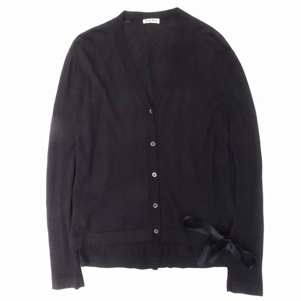 ミュウミュウ カシミヤシルクVネックニットカーディガン イタリア製 38 miu miu（ミュウミュウ） カシミヤシルク リボンテープ カーディガン