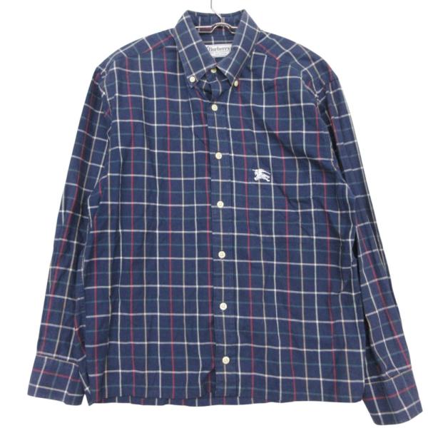 BURBERRY バーバリー 長袖シャツ ノバチェック柄 ホースロゴ刺〓 ワンポイント トップス ブルー