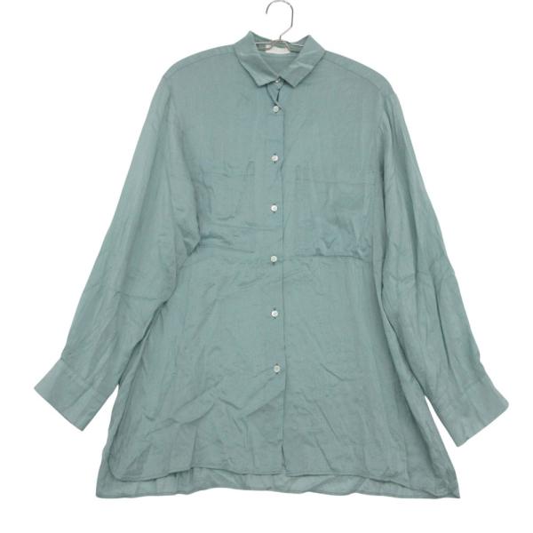 BALLSEY ボールジー 長袖シャツ コットン シルク サイドスリット ワイド トップス グリーン 36