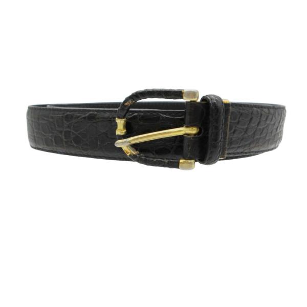 Dunhill ダンヒル ベルト クロコ型押し ロゴ金具 レザー ブラック メンズ 【中古】