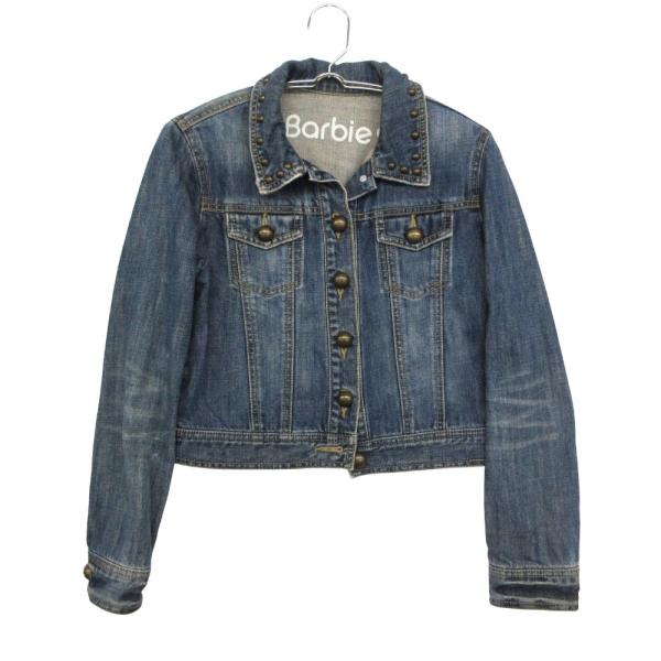 Barbie バービー デニムジャケット スタッズ ショート 胸ポケット ウォッシュ ショート ブルー M