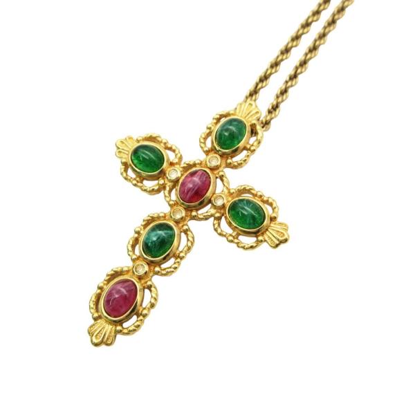 美品 Christian Dior クリスチャンディオール ネックレス カラーストーン クロスペンダント
