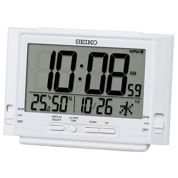 他サイト： SEIKO 電波 デジタル 目覚まし時計 温湿度表示／液晶表示切替機能付き(アラーム2チャンネル) SQ320Wの商品画像