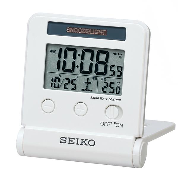 他サイト： SEIKO トラベラ 電波 デジタル 目覚まし時計 カレンダー／温度表示機能付き  自動点灯タイプ SQ772Wの商品画像