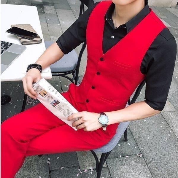 限定セール ３ピーススーツメンズスリーピーススーツ3点セット七分丈ビジネスフォマール１ツボタン結婚式スリム細身九分丈夏カジュアル６色 3ピーススーツ カラー ピンク Venouziou Gr