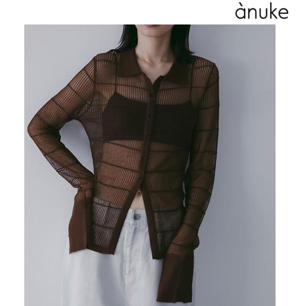 anuke＊トップス anuke（アンヌーク） 即日発送/anuke Sheerborder Knit Shirts