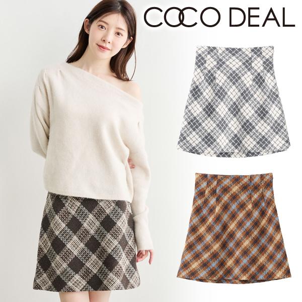 【新品タグ付】COCODEAL ロービングツイードミニスカート　チャコール ココディール（COCO DEAL） ＼SALE50%OFF／即日発送/COCODEAL