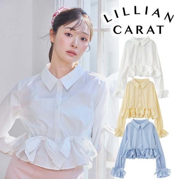 即日発送/LILLIAN CARAT リリアンカラット リボンペプラムシャツ