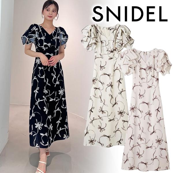 【新品未使用】SNIDEL sustainableリボンプリントワンピース 00サイズあり】Sustainableリボンプリントワンピース