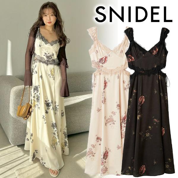 新品スナイデルレーストリムプリントキャミワンピー スナイデル SNIDEL レーストリムプリントキャミワンピース （YEL