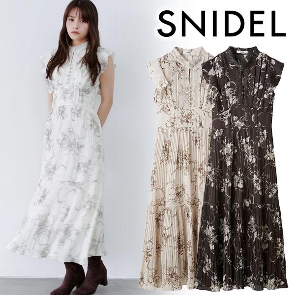 ＼週末限定15%OFF／即日発送/SNIDEL スナイデル  レーストリムプリントプリーツワンピース SWFO264111  2026秋冬 キャンセル返品不可