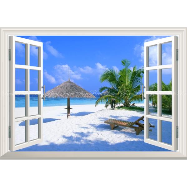 絵画風 壁紙ポスター 窓の景色 ビーチ モルディブ 海 砂浜 海岸 楽園