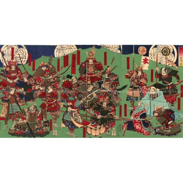 絵画風 壁紙ポスター【フルサイズ版】 歌川芳虎 徳川十六善神 大判錦絵三枚続 キャラクロ K-SGJ-009S2(603mm×307mm)＜日本製＞