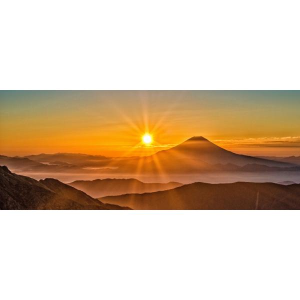 絵画風 壁紙ポスター (はがせるシール式) 日の出と富士山 南アルプスからの展望 キャラクロ M-FJS-011P1(パノラマ版  1440mm×576mm)＜日本製＞
