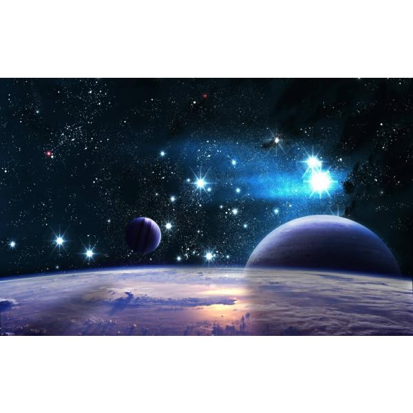 絵画風 壁紙ポスター (はがせるシール式) 宇宙空間 惑星と星の競演 星座 彗星 恒星 流れ星 キャラクロ SPC-027W1(ワイド版 921mm×576mm)＜日本製＞