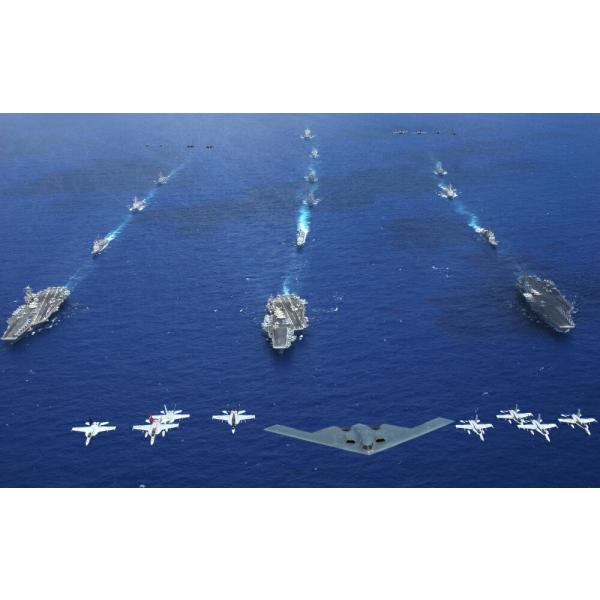 絵画風 壁紙ポスター (はがせるシール式) USS 空母 戦闘機 F-18 ステルス爆撃機 B2 空軍 海軍 キャラクロ UAFT-010W1(ワイド版 921mm×576mm)＜日本製＞