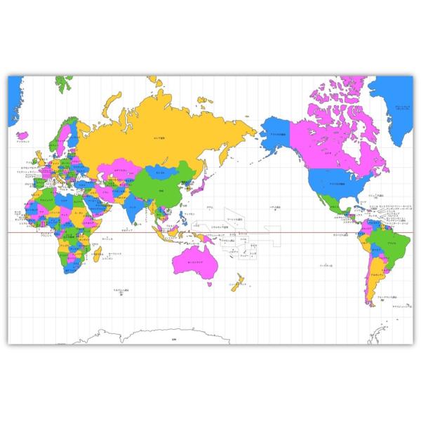 絵画風 壁紙ポスター (はがせるシール式) 世界地図 メルカトル図法 カラフル キャラクロ WMP-007S2(603mm×399mm)＜日本製＞