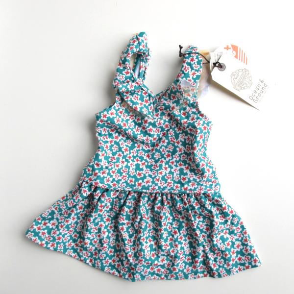 24%OFF Ocean & Ground オーシャンアンドグラウンド GIRL'S水着 フレアカラーワンピース グリーン 90cm 水着 ワンピース水着 花柄 2021SS